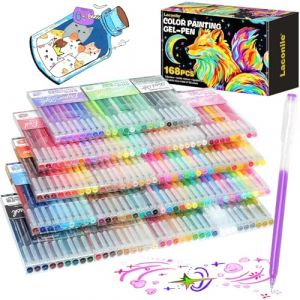 Laconile Lot de 168 Stylos Gel Couleurs – Stylos Paillette, Pastel, Métallique et Néon – Stylo Gel Enfant & Adulte pour Dessin, Coloriage, DIY, Griffonnage Artisanat Scrapbooking(0.65 MM) (Yanokya, neuf)