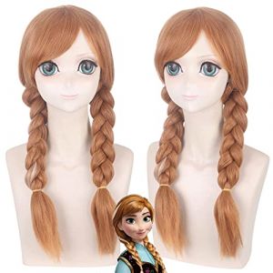 Perruque de déguisement pour Halloween, Noël, fête costumée, perruque de la Reine des neiges Anna Anna avec mèches torsadées 310-1 (long zhu tang, neuf)