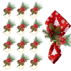 ACTOYS Rond de Serviette Noel 12 Pi&egrave;ces Ronds de Serviettes, Porte Serviette Noel Baie de No&euml;l, D&eacute;corations Table pour D&icirc;ner, F&ecirc;te (Anneaux en Bois, S) (FEYUZ, neuf)
