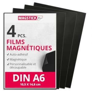 Feuille magn&eacute;tique Magstick 4 pi&egrave;ces I DIN A6 I flexible autocollante d&eacute;coupable magn&eacute;tique I pour bricolage et organisation I perforer rangement feuille magn&eacute;tique aimant photo I mag064 (easydruck24, neuf)