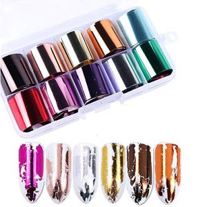 Mwoot 10 Rolls Autocollant d'ongle Holographique Nail Feuilles, Or rose ciel &eacute;toil&eacute; Stickers ongles morceaux de verre Papier Nail Art Tips Cha&icirc;nes Shining DIY Stickers (vetpw, neuf)