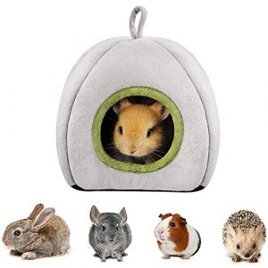Maison Hamster, Maison de Cochon d'Inde, Lit d'hiver Chaud pour Hamster, Lit de Cochon d'Inde, avec Boucle de Suspension, pour Hamsters, Chinchillas, Cobayes, Petits Animaux (Gris) (Vanillin, neuf)