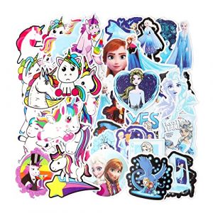 Stickers Reine des Neiges, Stickers Licorne, 100 pieces Autocollant Kawaii Fille, Dessin Anim&eacute; Vinyle Autocollants D&eacute;calcomanies pour Fille Ordinateur Portable Bouteilles D'eau v&eacute;lo (FENGXUEI, neuf)