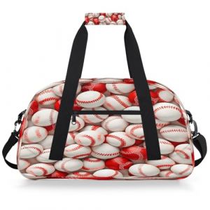 Mexpekil Sac de sport de voyage pour filles et gar&ccedil;ons, sac &agrave; main &eacute;tanche pour le sport, la danse, l'&eacute;cole, Baseball rouge et blanc (LIFEYI, neuf)