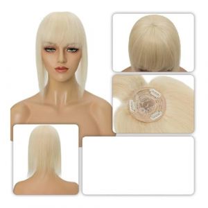Postiche Femme 8,5 x 8,5 cm Postiches Cheveux Humains for Femmes Mono Perruques Pince À Cheveux Avec Frange Postiche Lisse Invisible Clip Dans Les Extensions De Cheveux Postiche Cheveux Femme(16 inche (zuwanguk, neuf)