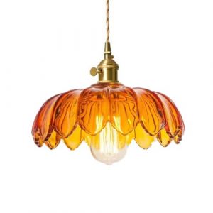 LIGKIN Suspension Luminaire en Verre R&eacute;tro Lustre &agrave; Fleur Cr&eacute;ative Plafonnier E27 Abat-jour en Verre Lampe &agrave; Suspension pour Salon Chambre &agrave; Coucher Salle &agrave; manger (LigKin Light, neuf)