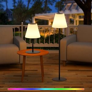 Postlucky Lampadaire Solaire Exterieur Dimmable Lampe de Table Extérieur Blanc Chaud et RVB Lampes de Table Sans Fil Rechargeable IP44 Étanche pour Intérieur Extérieur Patio Jardin (Noir) (lingjun0, neuf)