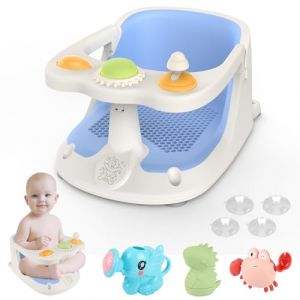 Aragallant Si&egrave;ge de Bain pour B&eacute;b&eacute; de 6 Mois et Plus, Anneau de Bain B&eacute;b&eacute; Antid&eacute;rapante, Transat de Bain pour B&eacute;b&eacute;, Chaise de Douche pour Bebe avec 4 Ventouses, Si&egrave;ge Baignoire avec Jouet (Bleu) (Jadelotus Realmsky Kft., neuf)