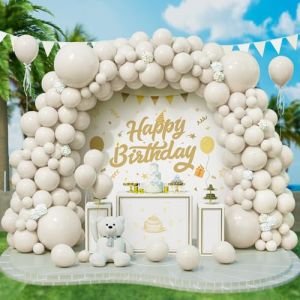 Roxistar 143 pcs Ballons Blancs Creme Ballon en Latex Différentes Tailles Kit de Guirlande Ballon Blanc Sable pour Femmes Filles Fête d'Anniversaire Baptême Mariage Douche de Bébé Baby Shower Décor (YANKUADE, neuf)