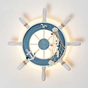 BOOHR Nautique Marine Gouvernail Plafonnier Applique Pirate Marin Marine Navire Ajuster Navire De Guerre Volant Vitesse Lampe LED Filet De Pêche Corde De Chanvre Décor Pour Enfant Restaurant Ferme Hôt (SAINUO LIGHT, neuf)