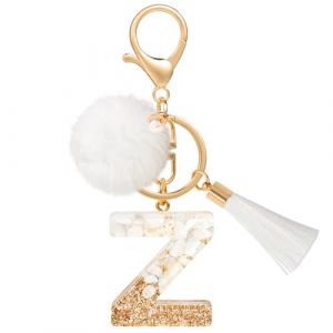 MWOOT Porte Clé Lettre Z Peluche Tassel, Initial Résine Personnalisé Keychain Or Blanc, Porte Clef Lettre Pendentif Décoratif, Kawaii Porte Clef Voiture Charm, Idee Cadeau D'Anniversaire pour Femme (vetpw, neuf)
