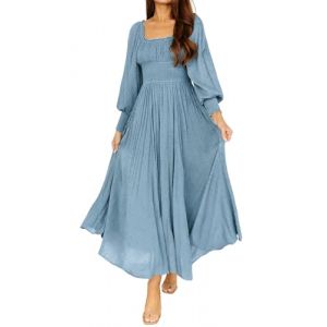 R.Vivimos Femmes Col Carré Manches Longues Maxi Robe Maternité Empire Taille Suisse Pois Robe Paysanne(XL,DuryBlue) (Jian Mei E-commerce Co., Ltd., neuf)