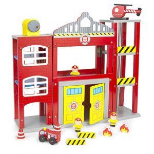 Leomark Quartier général de la Brigade de Pompiers avec Camion de Pompier Caserne de Pompiers de Bois Véhicule Miniatures Garage Parking À Voitures (Leomark, neuf)