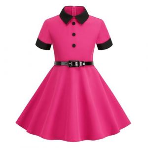 Robe C&eacute;r&eacute;monie Vintage Fille Enfant Robe Rockabilly Ann&eacute;e 50/60 Retro &agrave; Pois Polka Dot Imprim&eacute; Floral Robe Pin Up de Soir&eacute;e F&ecirc;te Cocktail No&euml;l Mariage sans Manches A-Ligne Dress de Princesse 3-8 Ans (⭐⭐⭐⭐⭐AEGJEGVD⭐⭐⭐⭐⭐, neuf)