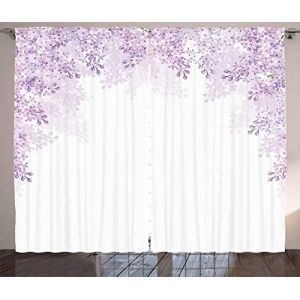 ABAKUHAUS Fleur Rideaux, Lilas Fleurs de Printemps, D&eacute;coration Int&eacute;rieure Accent Lot de 2 Panneaux, 280 x 225 cm, Lavande (Abakuhaus, neuf)