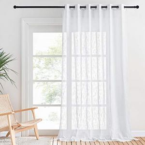 PONY DANCE Rideau Voilage Blanc - Voilage Grande Largeur Décoration Salon Chambre Draperies Voile en Lin Effet Demi Transparent Filtrant la Lumière, L200cm x H220cm, Blanc, 1 Pièce (RYB HOME EU, neuf)