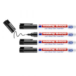 edding 8400 marqueur pour CD/DVD/BD - noir - 4 stylos - pointe ronde,5-1 mm - pour un marquage longue durée des CD, DVD et disques Blu-ray (Astra FR, neuf)