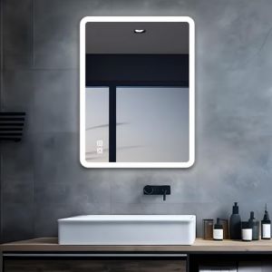 MIQU Miroir de Salle de Bain à LED avec éclairage - 70 x 50 cm - Grand Miroir de Salle de Bain avec Bouton Tactile - Intensité Variable - Lumière Chaude et Blanche Anti-buée pour Salle de Bain (MIQU PRODUKT GmbH, neuf)