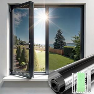 Qualsen Film Fenêtre Anti-Regard, Film Miroir pour Fenêtre sans Tain, Anti-UV Anti Chaleur Protection Solaire Non Adhésif Film Électrostatique Vitre pour Maisons et Bureaux（Noire-Argent, 44.3x200cm） (QualitysenseUK, neuf)