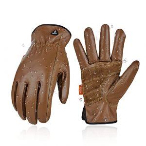 Vgo... Gants de travail en cuir vachette grainé, gants de travail non doublés, gants de chantier, hydrofuges, garniture paume (CA9597WP,7/S,Marron,1Paire) (VGO GLOVES, neuf)