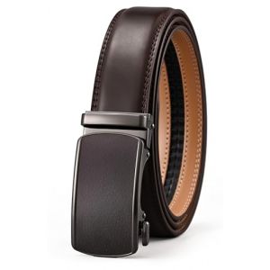 KUULIMEE Ceinture Homme,Ceinture Cliquet en Cuir avec Boucle Automatique,Largeur 35mm,Taille Ajustable-3009-DARK BROWN-140cm (ASIA BRIDGE, neuf)