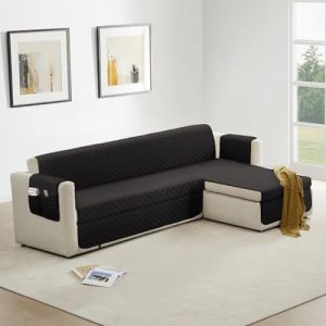 Housse Canape d'angle 250cm Gauche/Droit Impermeable, Protege Canape Griffe Chat avec Accoudoirs, Couvre Canapé Universelle Réversible, Noir (Trame Italiane, neuf)