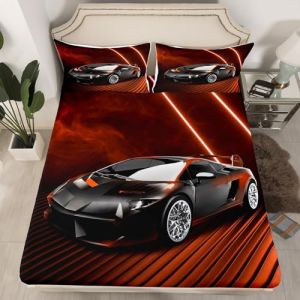 Homewish Drap Housse Garçon 90x190 cm avec 1 Taie d'oreiller, Drap-Housse 1 Personne Enfant Voiture de Course Noir, Drap de Lit Voiture de Sport Extrême Housse de Matelas Rouge Orange (Suzhou yiyanyun e-commerce Co., Ltd, neuf)