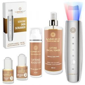 Lumineo MEGA Set Lifting Appareil de gommage à ultrasons avec 4 fonctions et lotion tonique, 2 x sérums et crème pour le visage assortis (MEGA Set Lifting) (Lumineo, neuf)