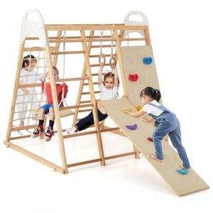 DREAMADE Ensemble Échelle d'escalade 8 en 1 pour Enfants 1+ Ans à Grimper, Balançoire, Triangle d’Escalade Éducatif en Bois Massif avec Structure Stable pour Intérieurs (8 en 1 | Nature) (DREAMADE, neuf)