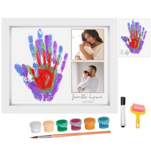 HuBorns - Cadre Empreinte Main Famille et Empreinte Main Pied Bebe avec Espace pour 4 Empreintes, Kit Empreinte Bebe pour Peindre les Mains de Toute la Famille, Cadeau Bebe Naissance (HuBorns, neuf)