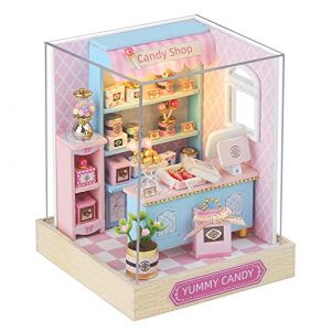 CUTEROOM DIY Mini Dollhouse Wooden Furniture Kit, Maison Petite Maison avec boîte à Musique pour Assembler Jouets Cadeaux d'anniversaire (Candy) (CUTE ROOM, neuf)