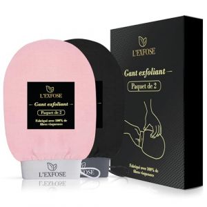 L&rsquo;Exfose 2x Gant Exfoliant Corps - Gant de Crin Kessa Gommage Corps et Visage en Viscose Naturelle - &Eacute;limine les Cellules Mortes de la peau et Hydrate - Sensation de Spa Agr&eacute;able Sans Savon Noir (LExfose, neuf)