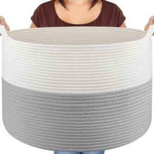 Paniere Linge, Paniere a Linge Sale Osier 83L D55XH35,Panier Corde de Coton Fabriqué à La Main Qualité Supérieure, Grand Panier Rangement Bebe pour Jouets avec poignées, Corbeille a Linge, Gris (KAILU-TECH, neuf)