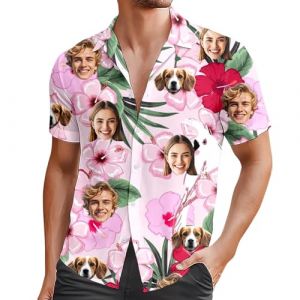 Générique Chemise Hawaienne Personnalisée Homme Personnalisés a Fleur Chemise avec Photo du Visage Ete Manches Courtes Bouton Plage Chemises Tropical Hippie Chemises pour Hommes Femmes (DSxnaPLQ, neuf)