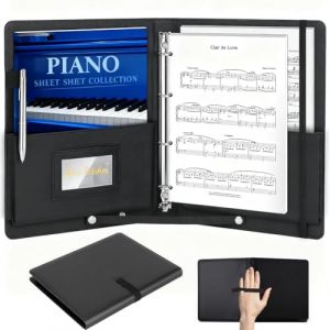 Classeur &agrave; partitions A4 noir de luxe en cuir synth&eacute;tique avec sangle, classeur musical avec poche int&eacute;rieure et coins de protection, porte-partitions DIN A4, classeur de pr&eacute;sentation, capacit&eacute; 200 (Peelanmall-FR, neuf)
