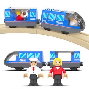 DxxD Train à Piles pour Chemin de Fer en Bois, Train Electrique Enfant 3 4 5 6 7 8 Ans, Locomotive Train en Bois (Connexion Magnétique), Jouet pour Voie Ferrée Compatible avec Thomas, Brio, Bleu (MilkyWayToy, neuf)