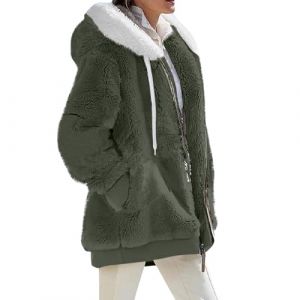 Générique Veste Polaire Femme Casual Long Doudoune Manteau Hiver Cintré Avec Poches 2024 Vert Armée L (SHONTON, neuf)