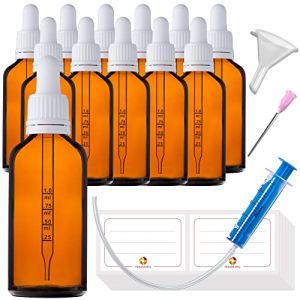 HandsUnity 50ml-12pcs de Flacon de Pipette Petit Flacon en Verre - d'apothicaire en Verre Ambré avec Capuchon de Pipette Blanc Comprenant 29pcs d'accessoires Bouteilles en Verre Brun (ahojlife, neuf)