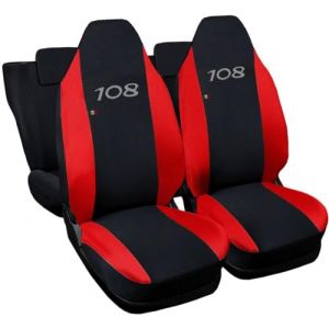 Rebeca Shop Housses de siège compatibles pour 108 | Made In Italy en coton | Set de housses de siège avant et arrière | Appuie-tête inclus (bi-couleur, noir/rouge) (Rebecashop, neuf)