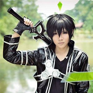 LINLINCD Perruque Cosplay Épée Art Online Kirigaya Kazuto Perruque Cosplay Costume SAO Kirito Hommes Femmes Court Cheveux Synthétiques Fête Jeu de rôle Perruques (qiu lai shan mao hang, neuf)