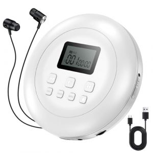 Gueray Lecteur CD Portable Personal Lecteur CD avec Casque LCD Écran Anti-Glisse Protection HiFi Classic CD Lecteur de Musique Mémoire Lecteur CD de Voiture (Blanc) (LOUYUA, neuf)