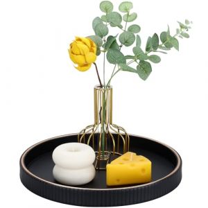 GORESE Plateau de Service,Rond Plateau Decoratif en Cuir Porte Bougie Chauffe Plat Table de Chevet Vide Poche, Organiseur pour Table de Cuisine, Salon, Chambre &agrave; Coucher, Salle de Bain(Noir) (Gorese, neuf)