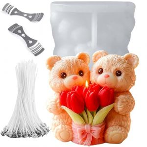 Moule Silicone Ourson Bougie,Moule &agrave; Bougie Ours Tulipes FleurDIY cadeaux d'anniversaire,moules &agrave; savon,moules &agrave; pl&acirc;tre,bougies parfum&eacute;es D&eacute;coration de g&acirc;teaux cadeaux de Saint-Valentin(XL) (JDH Silicone FR, neuf)