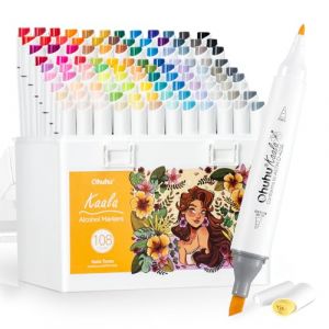 Ohuhu feutres alcool, 108+1 Couleurs feutre &agrave; alcool permanent &agrave; double pointe, rechargeable, &agrave; m&eacute;lange parfait Pour les artistes et les adultes, coloriage Dessin Anim&eacute; Bandes Dessin&eacute;es - S&eacute;rie Kaala (TSMART, neuf)
