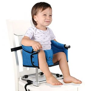 Toogel Rehausseur de Chaise Bébé, Siège d'Appoint pour Enfant de 6-36 Mois, Chaise Haute Portable Pliante avec Harnais de Sécurité,3 Hauteurs, Chaise Repas Bébé avec Sac de Voyage (Bleu Clair) (Toogoer, neuf)