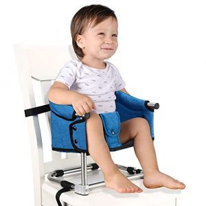 Rehausseur de Chaise Enfant, Siège de Table Bébé Portable Pliable avec Ceinture De Sécurité Siège Nomade Amovible Chaise Booster Hauteur Réglable pour Enfant en Bas Age (Bleu Clair) (Toogoer, neuf)