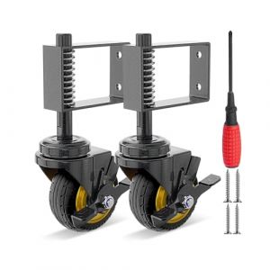 Lygoeege Lot de 2 roues de portail avec frein - 7,6 cm - Pour portail en bois - Capacité de charge de 68 kg - Amortisseur à ressort en caoutchouc plein - Pour roues de portail - Avec vis et tournevis (Eng3to, neuf)
