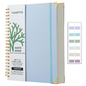 Amythe Carnet de notes A4 ligné à spirales, couverture rigide, 150 feuilles/300 pages, pour écrire, papier ligné 110 g/m², avec onglets, pour bureau et école, 21 x 29,7 cm, bleu (Amythe, neuf)