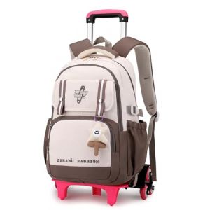 Tanou Cartable a Roulette Fille, Grande Sac Dos Roulettes Cartable Fille Primaire Roulette de 8 à 14 Ans, Cartable à Roulettes en Nylon Durable pour Voyages Scolaires, Kaki (Tanou Bagages, neuf)