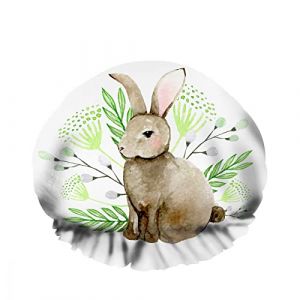 Double étancheBathing Shower Capffy Brown Rabbit Mammal Stand Flourish Grasscluster Leaf Réutilisable Fashion Shower Hat for Women Beauty, BathHair Spa, Home Hotel Travel Use (enshishishuhoushangmaoyouxi, neuf)